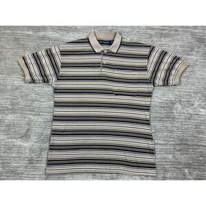 Par Four Shirt Mens Medium Brown‎ Striped Golf Casual Polo USA Made